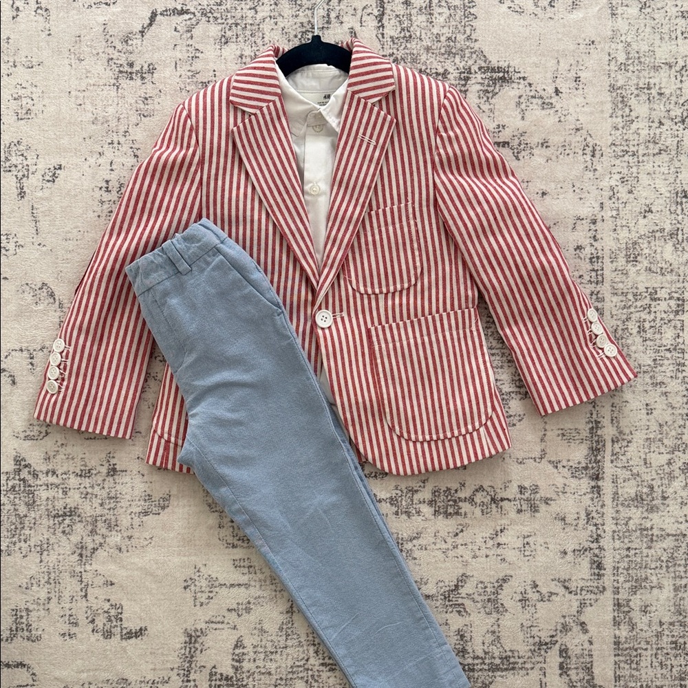 Classic Striped Blazer and Gray Pants Set
